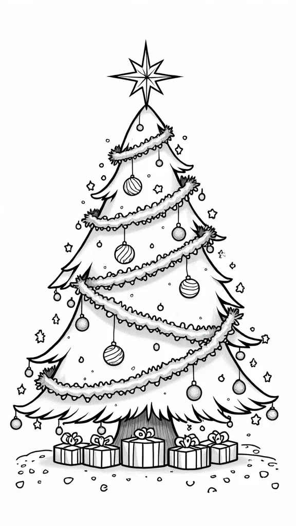 Página para colorear en blanco del árbol de Navidad